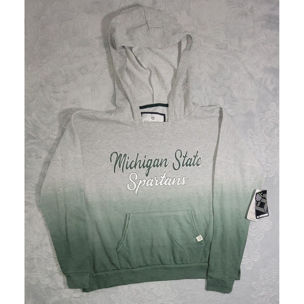 NWT Women's Colosseum Dip Dye Hoodie MSU Michigan State Spartans Gray/Green Sz S